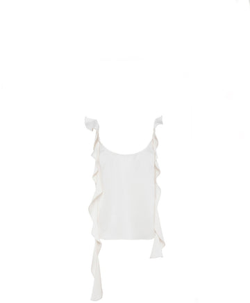 CLEA Aurora Ribbon Ruffle Satin Top