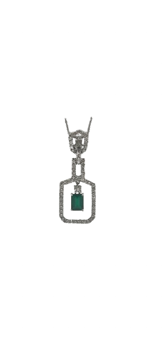 LARK LUXURY JULES Emerald & Diamond Pendant with Chain
