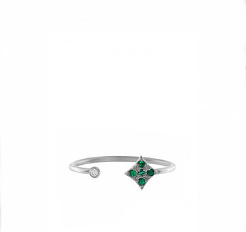 Essentials Open Ring with Emeralds in White Gold