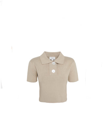 CLEA Gibson Linen and Cotton Cropped Polo Top