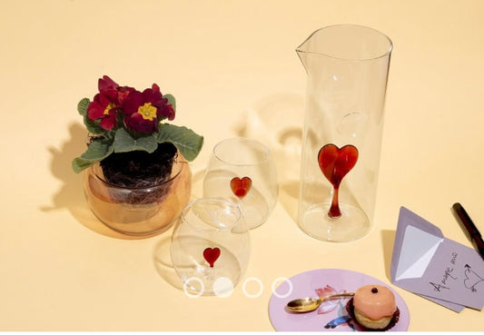 CASARIALTO Set of Heart Glass Jug and 4 Glasses