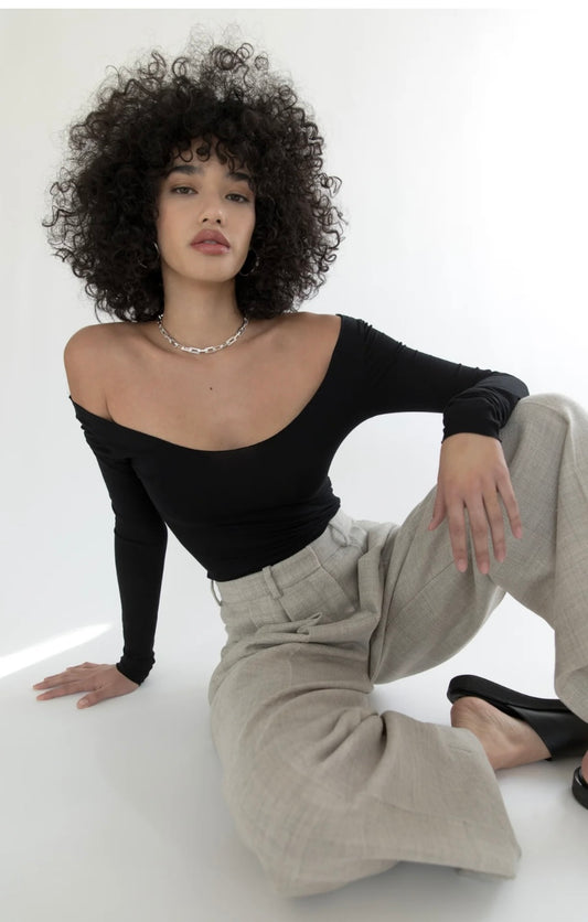 TROIS THE LABEL Helena Top in BLACK OR BONE