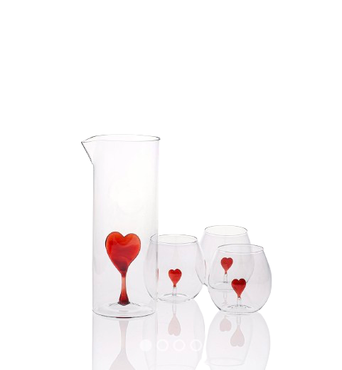 CASARIALTO Set of Heart Glass Jug and 4 Glasses