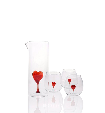 CASARIALTO Set of Heart Glass Jug and 4 Glasses