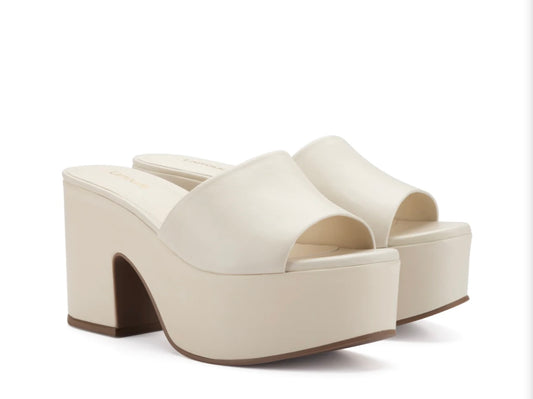 Miso Platform Sandal in Ivory Leather