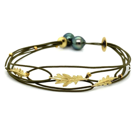 Cord Bracelet with Gold Leaves