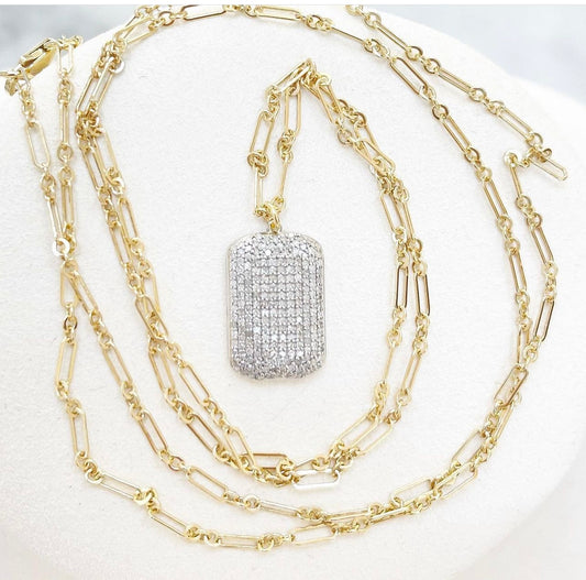 Diamond Dog Tag Pendant Necklace.