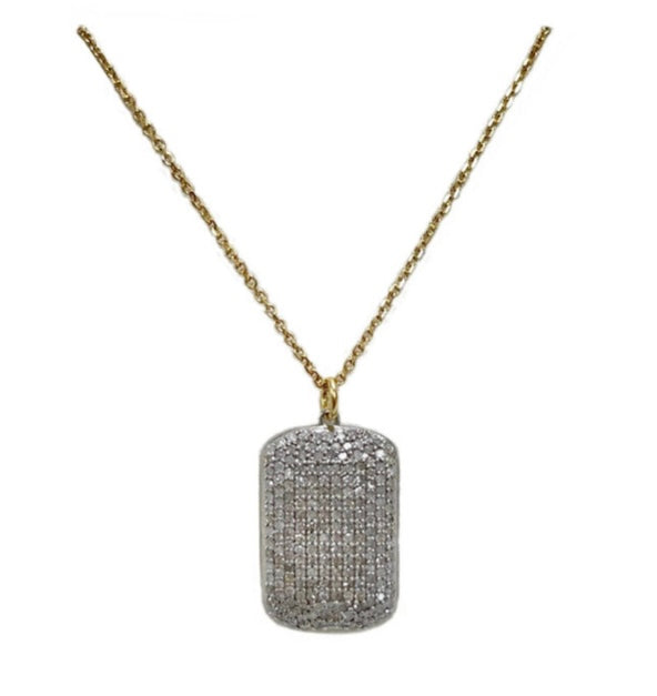 Diamond Dog Tag Pendant Necklace.