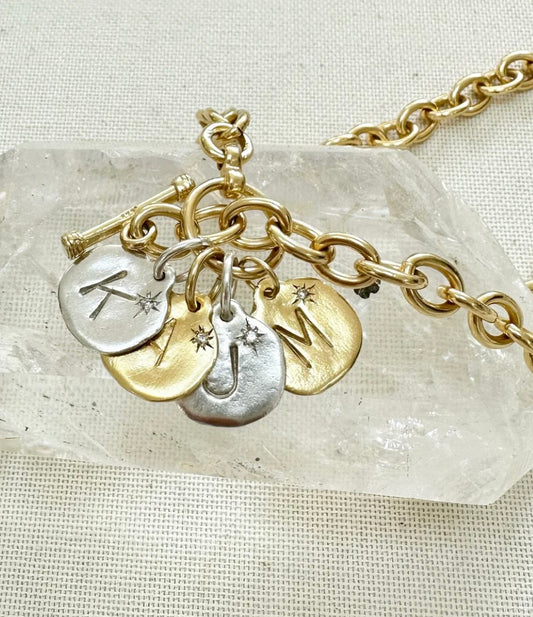 Initial Charm with Diamond: Silver
