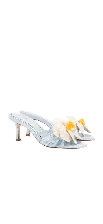Magnolia Blue Floral Leather Mules