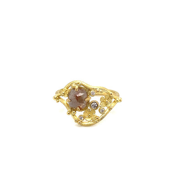 18K Gold Ring with White & Colored Diamonds