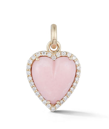14K Gold Diamond & Pink Opal Alana Heart Charm