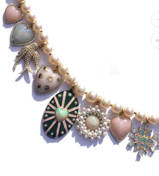 14K Gold Diamond & Pink Opal Alana Heart Charm