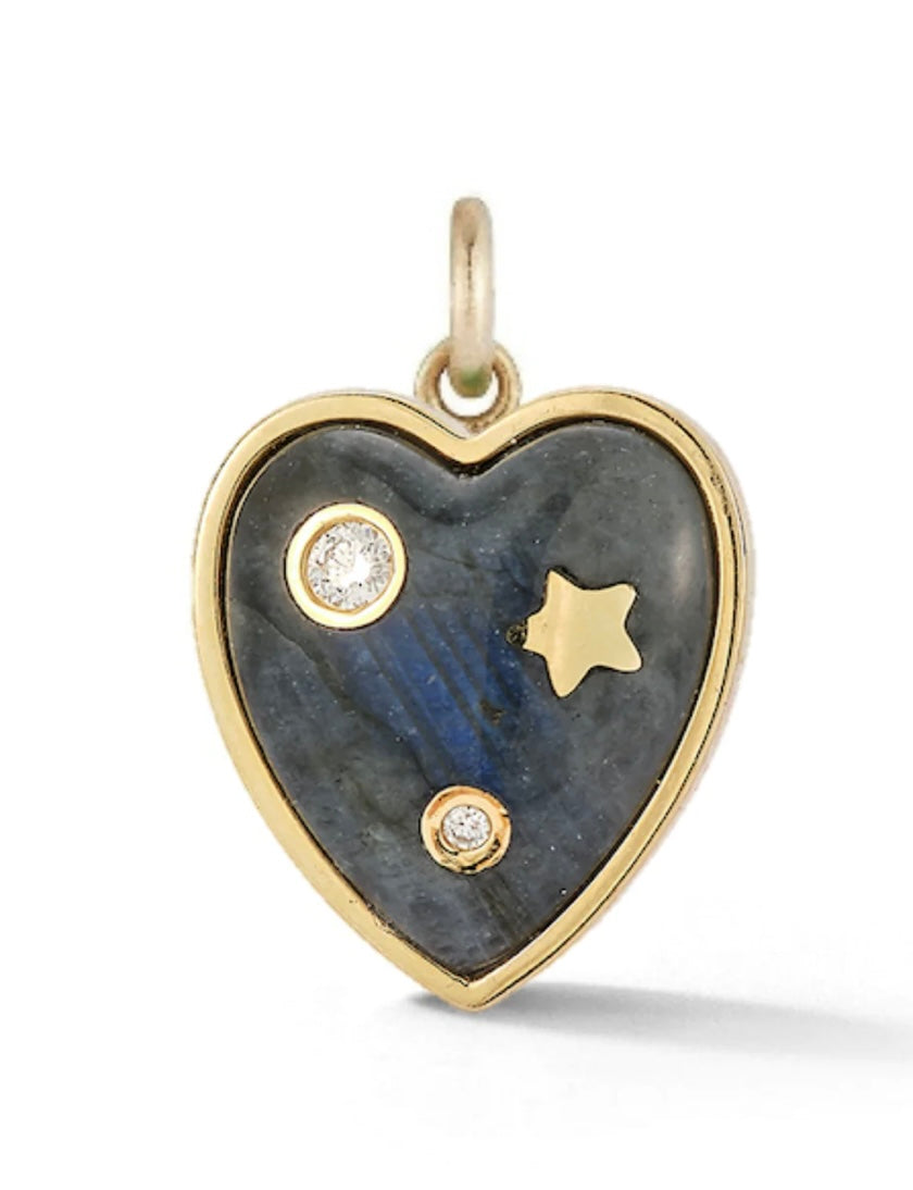 14K Gold & Labradorite Anne Diamond Heart Charm