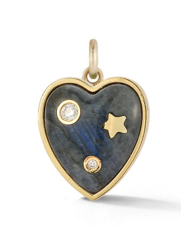 14K Gold & Labradorite Anne Diamond Heart Charm
