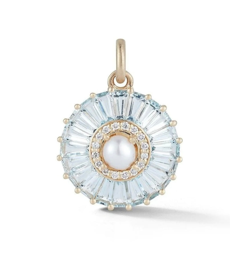 14K Gold Aquamarine Diamond & Pearl Emily Charm
