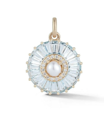 14K Gold Aquamarine Diamond & Pearl Emily Charm