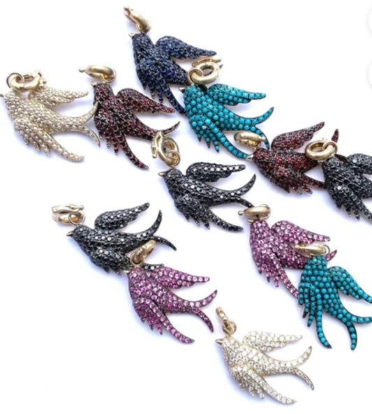 14K GOLD & BLACK DIAMOND BIRDIE CHARM