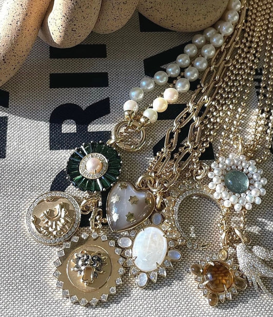 14K Gold, Aquamarin & Pearl Cluster Juliet Charm
