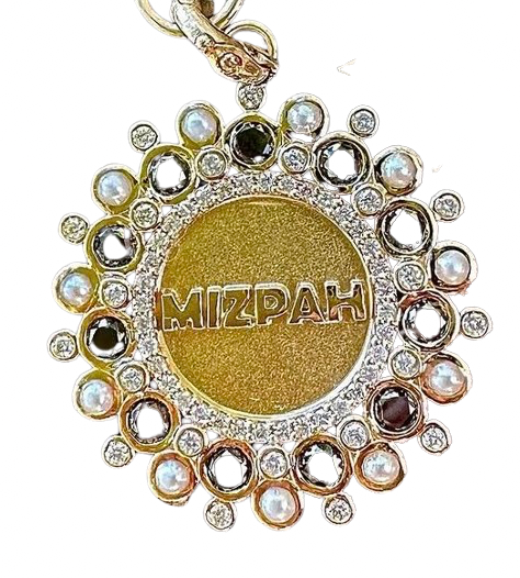 14K Gold. Diamond & Pearl Mizpah Medallion