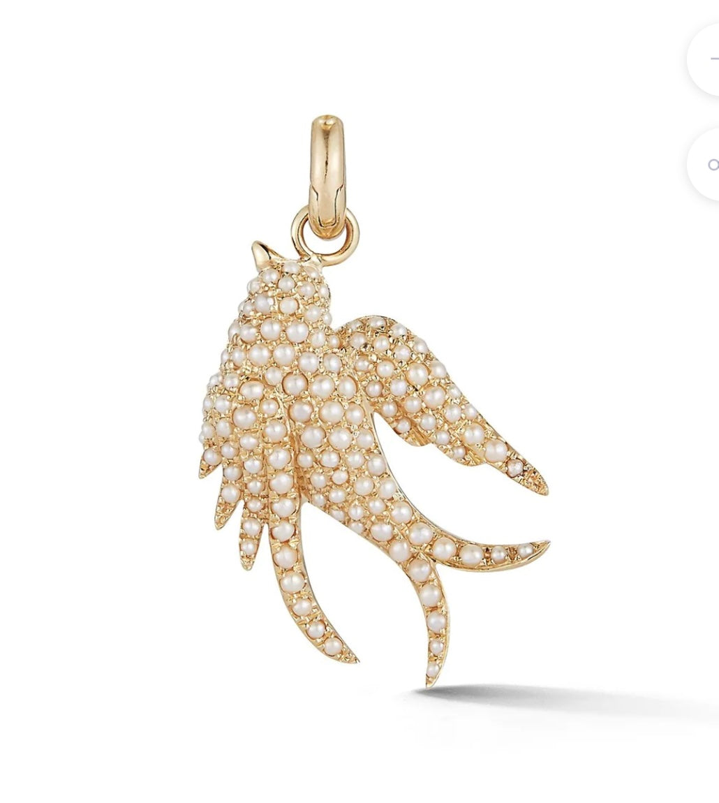 14K Gold & Pearl Birdie Charm