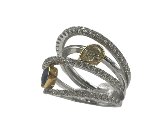 LARK LUXURIES DAHLIA Blue Sapphire & Yellow Diamond Ring