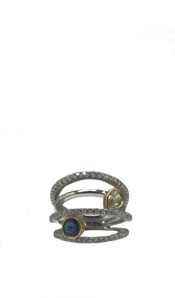 LARK LUXURIES DAHLIA Blue Sapphire & Yellow Diamond Ring