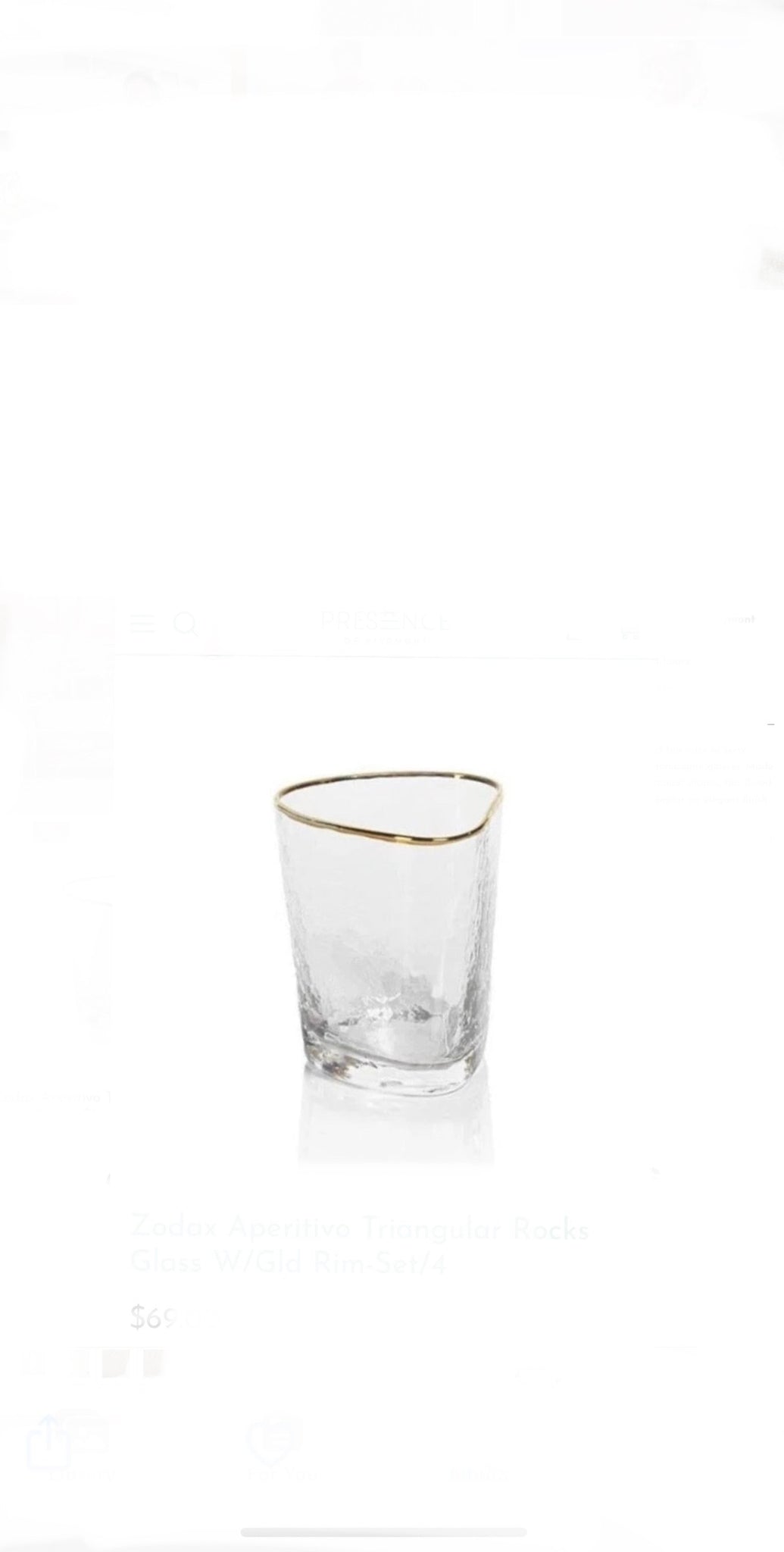 ZODAX Aperitivo Triangular Rocks Glass with Gold Rim Set/4