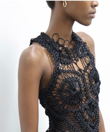 Hand Crocheted Corset Tank Top in BLACK